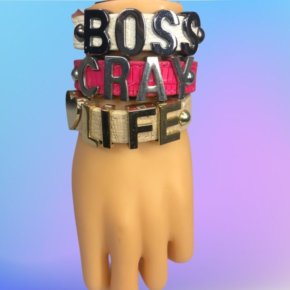 3 BCBGeneration Leather Affirmation Bracelets - Picture 1 of 11